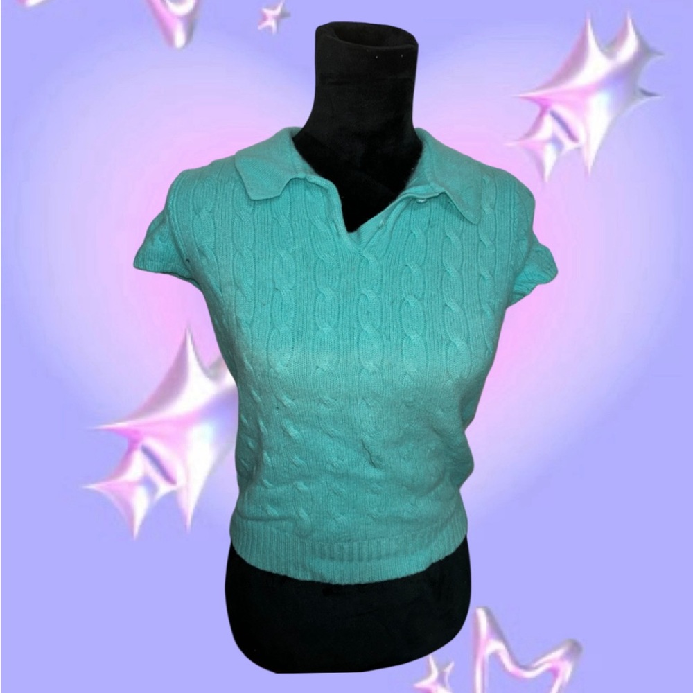 Baby blue knitted polo shirt sz L women’s